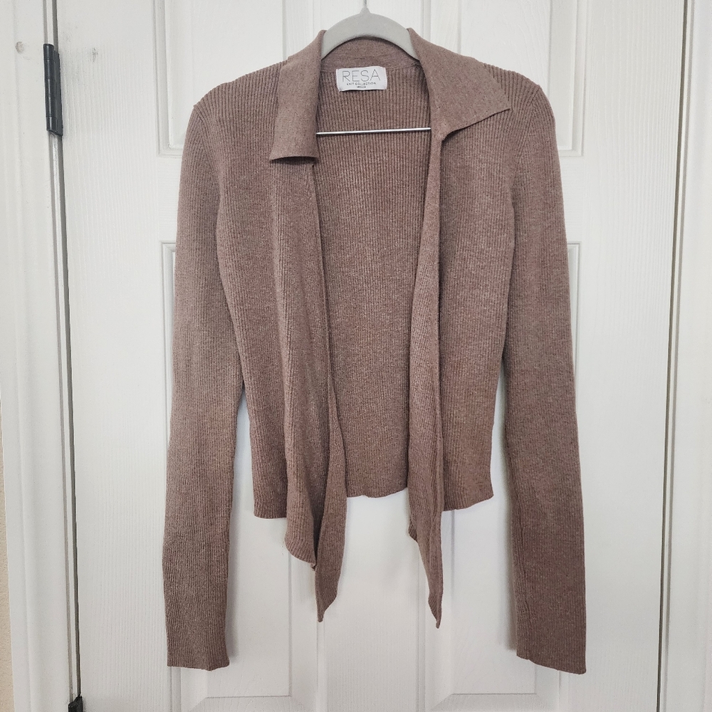 RESA Carmel Brown Ribbed open Cardigan Size Medium